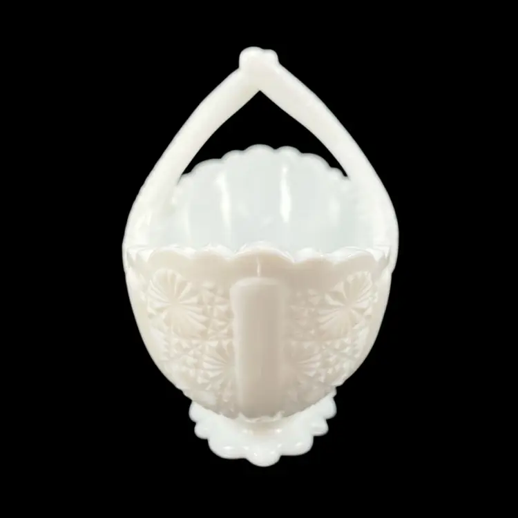 Fenton Daisy & Button Split
Handle Oval Milk Glass Bridal Basket