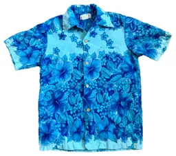 Vintage Mens Mei Jan Of Hawaii Blue Floral Hawaiian Shirt Size Small Tropical
