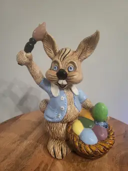 Vintage Atlantic Mold Easter Bunny with Paintbrush and Eggs 1970s