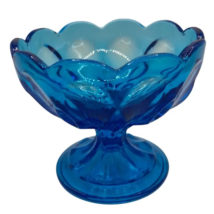 Vintage Anchor Hocking Laser Blue, Fairfield Compote/Dessert Dish, 4" x 4.5"