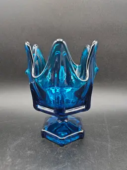 Vintage Viking Bluenique Swung Glass Handkerchief Column Vase Mcm Retro 5.5"