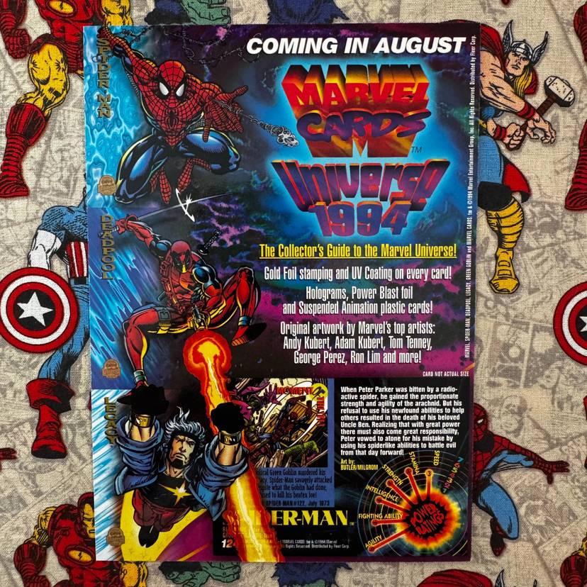 Marvel Cards Universe 1994 Uncut Promo Card Sheet Wolverine SpiderMan