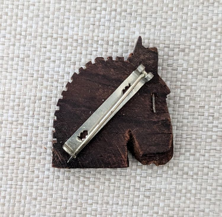 Primitive Carved Wooden Horse Brooch