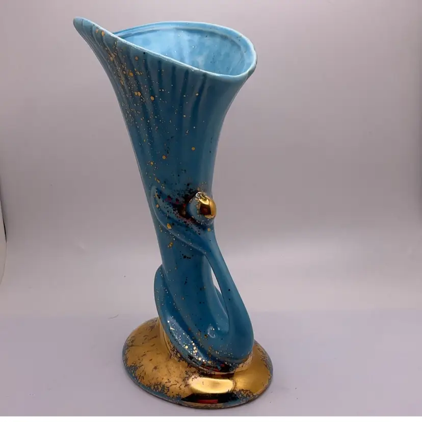 MCM Mermaid Tail Vase in Blue with Gold Accents 6.75” READ AS IS