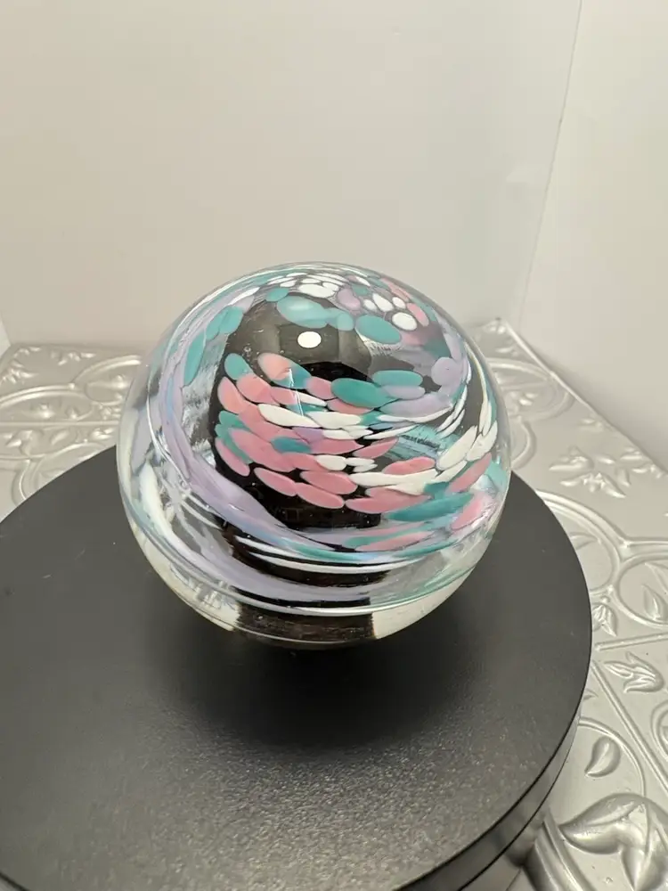 Vintage  Fred  Wilkerson Art Glass 1994 swirl pastel pink,blue Artisan swirl