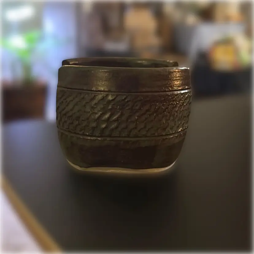 Hand-Signed Studio Pottery Napkin, Sponge, or Letter Holder - 3.5” tall and 3.75” in diameter