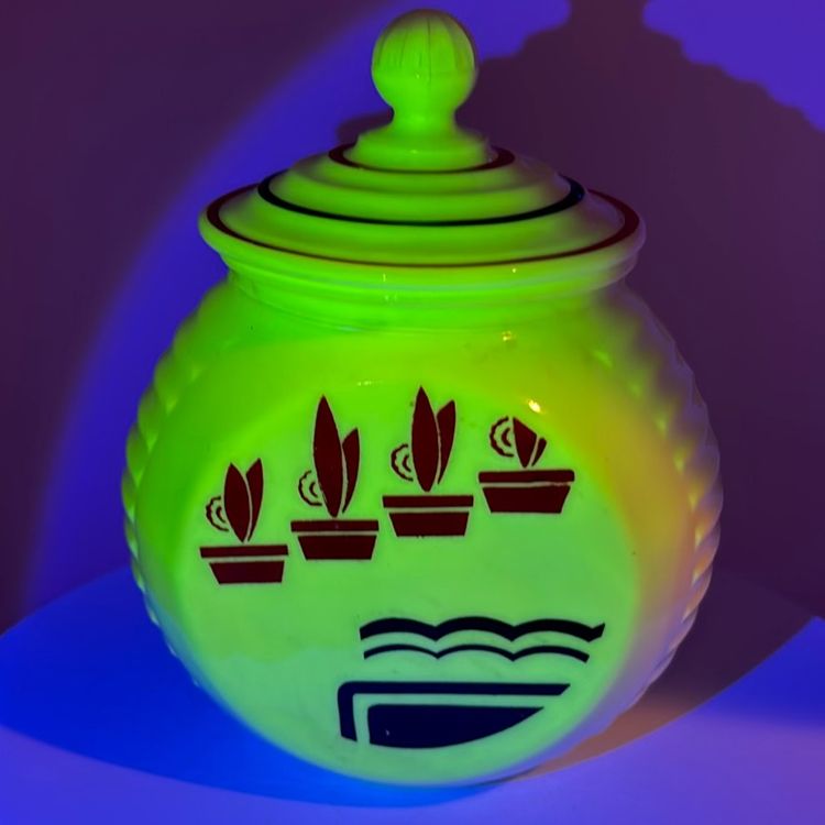 Vtg 1940s Fire King Vitrock Milk Glass Grease Jar 6.5” Glows