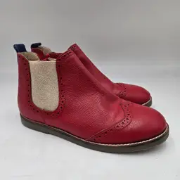$90 MINI BODEN Chelsea Ankle Boot Big Girl Red Leather SZ 37 wing tip US 6.5