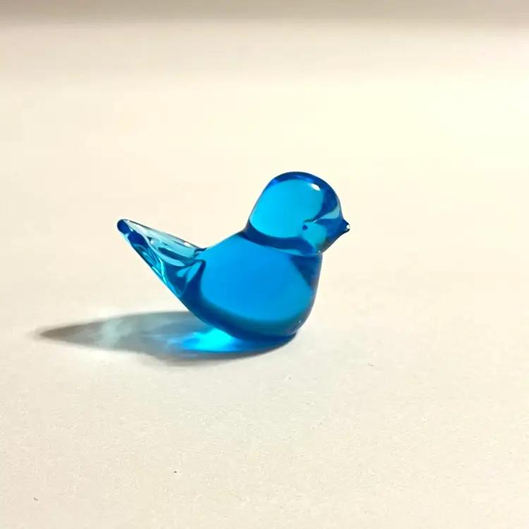 Leo Ward Signed 1999 Mini Blue Bird of Happiness Art Glass Figurine 1 ¾" Vintage