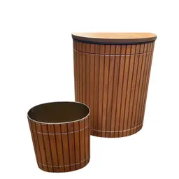 Gruvwood Vintage Walnut Laundry Hamper/Basket & Matching Waste Basket/Trash Can