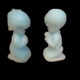Fenton Blue Satin Praying Girl & Boy 3.5 X 1.5 X 1.75