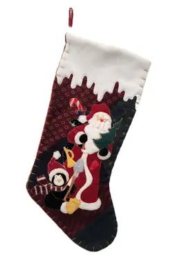 Vintage Prima Creations Felt Christmas Stocking Santa & Penguin 18” 2002