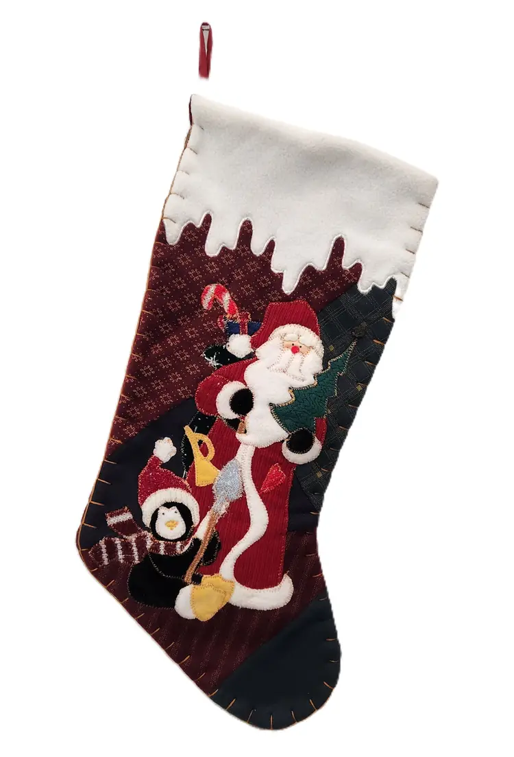 Vintage Prima Creations Felt Christmas Stocking Santa & Penguin 18” 2002