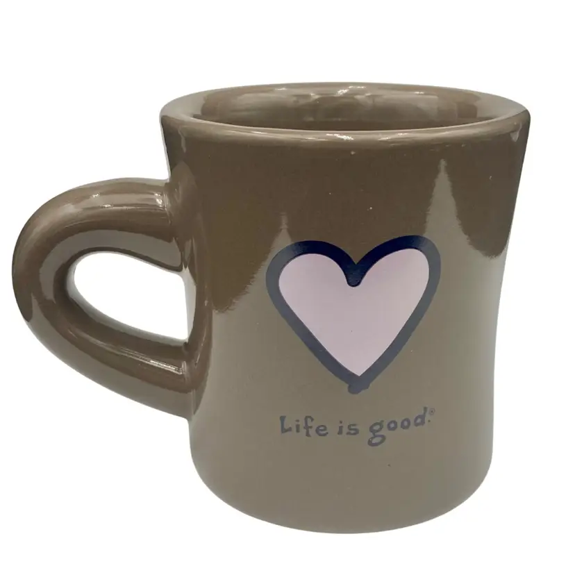 Heavy Life Is Good Mug 'Do What You Like, Like What You Do', Taupe w/Pink Heart