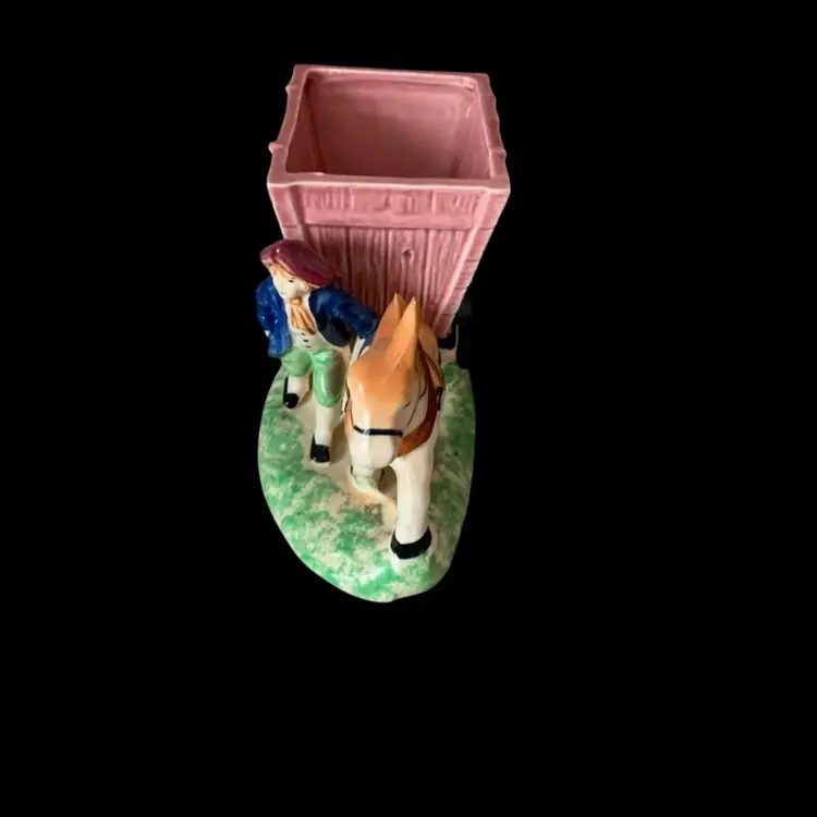 Colonial Man W/Donkey & Cart Planter 7 X 3 1/2 X 4 1/2 Inches