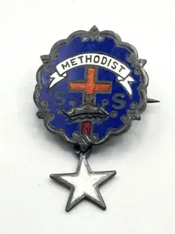 Vintage Enamel Methodist Littles System Brooch Pin hanging charm