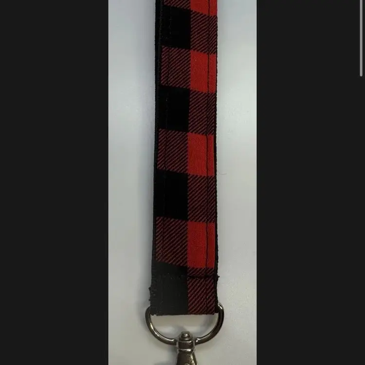 Keychain Lanyard Key Holder Wristlet Red Buffalo Plaid Pattern NEW Handmade 7.5”