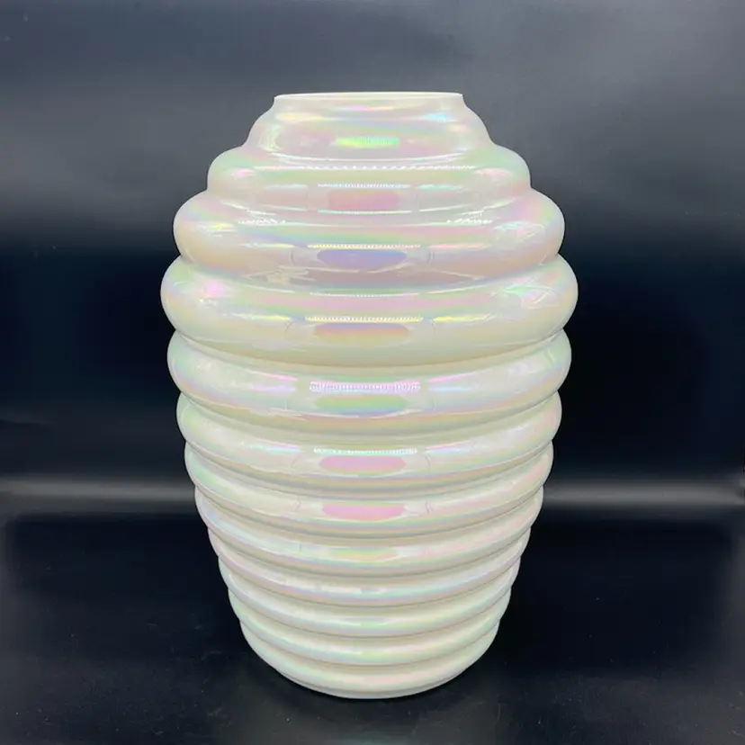 Retro Iridescent Beehive Vase 13” Tall Moonglow Mermaid Unicorn Decor