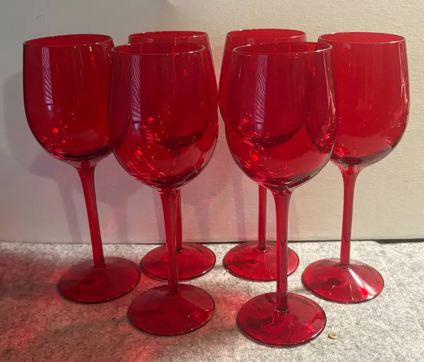 6 Ruby Red Wine Glasses  8.75" Tall # 2888