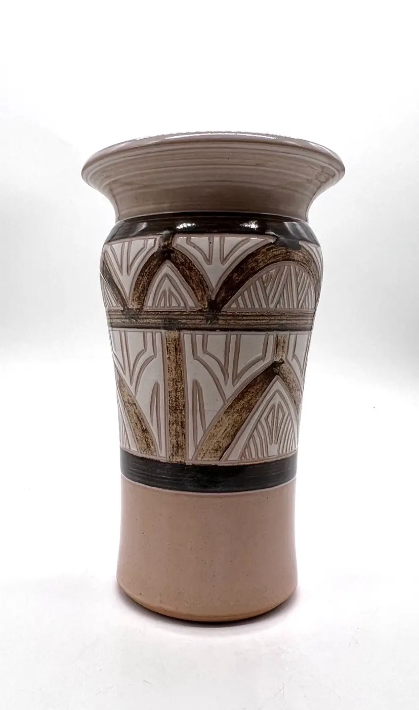 Art Deco Design Hand Made Krause Style Art Studio Pottery 8” Vase Unsigned