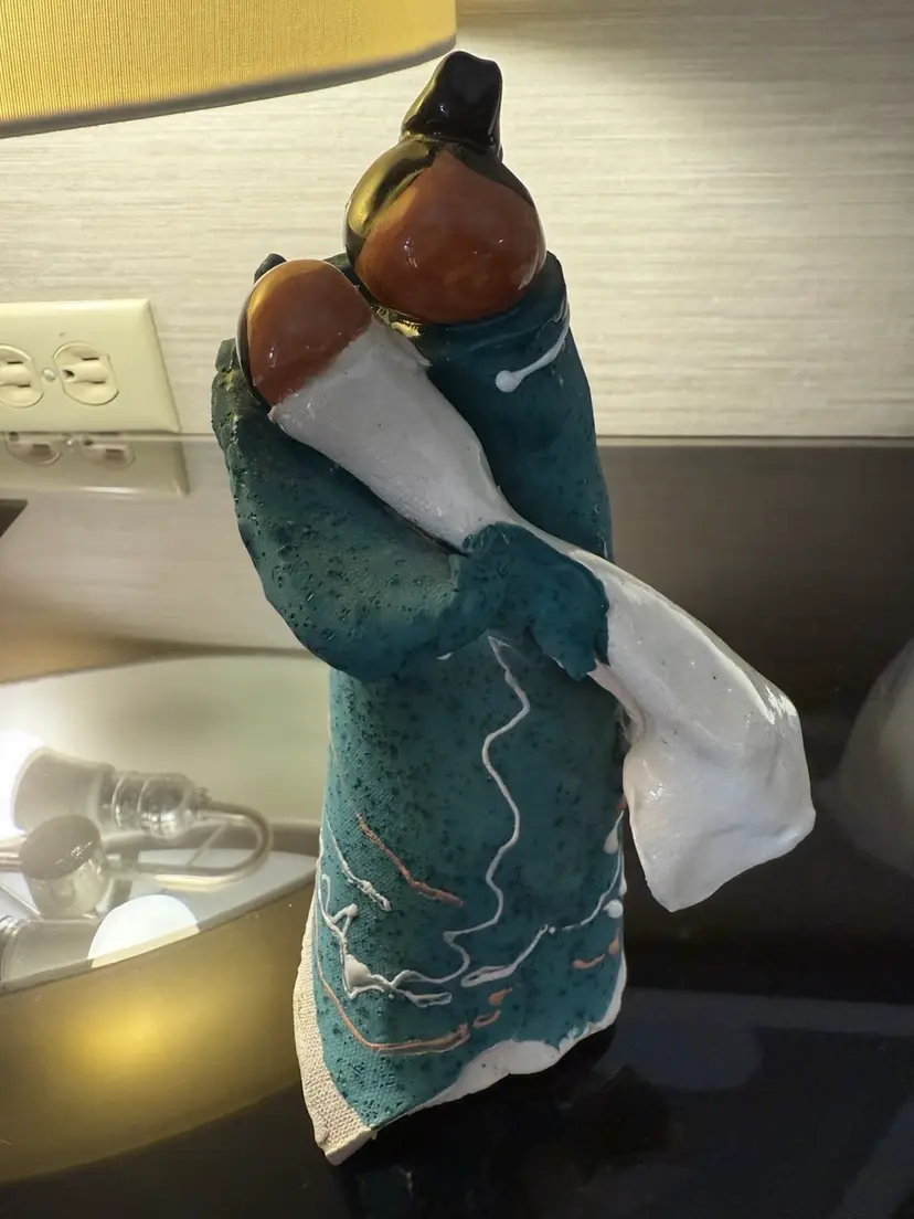 Studio Art Pottery Of Native American Mother And Child Signed