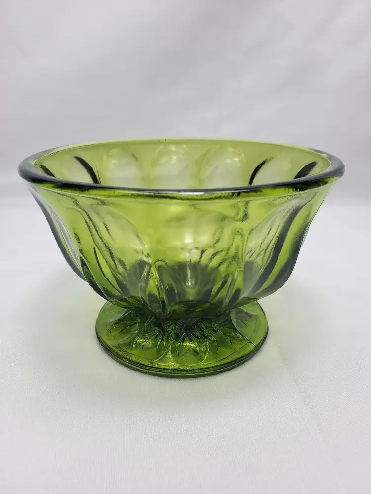 Vintage Anchor Hocking Avocado Green Glass 6" Pedestal Compote