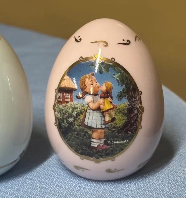 Hummel Porcelain Eggs • Danbury Mint Gold Trim, 1990’s 3.5” tall