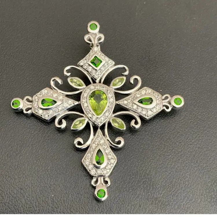 Gothic Peridot CZ Sterling Cross Pendant