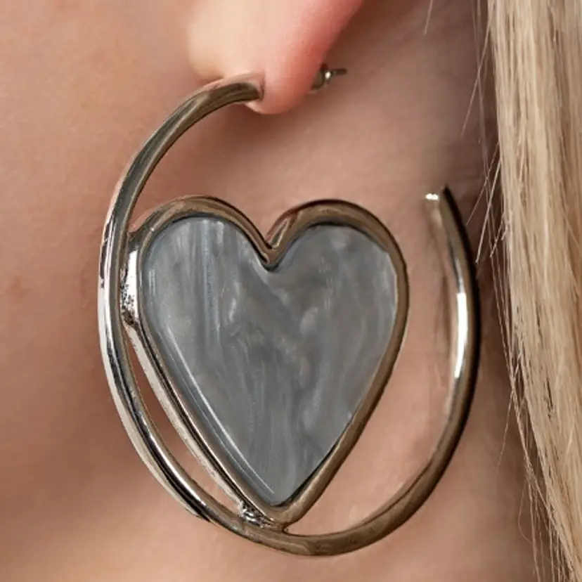 Silver Swirl Heart Hoop Earrings