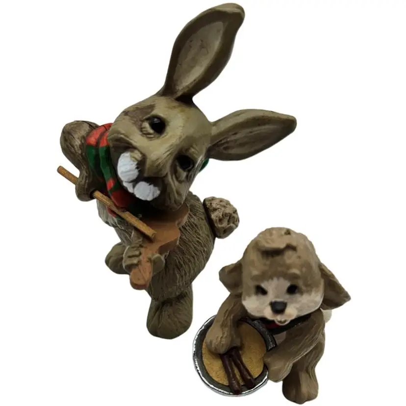 Charming Hallmark Resin Bunny Figurine Ornament Duo