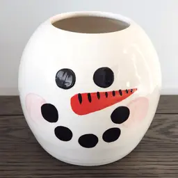 1998 Three Rivers Pottery Snowman Vase Bowl Planter 6" Coshocton, OH