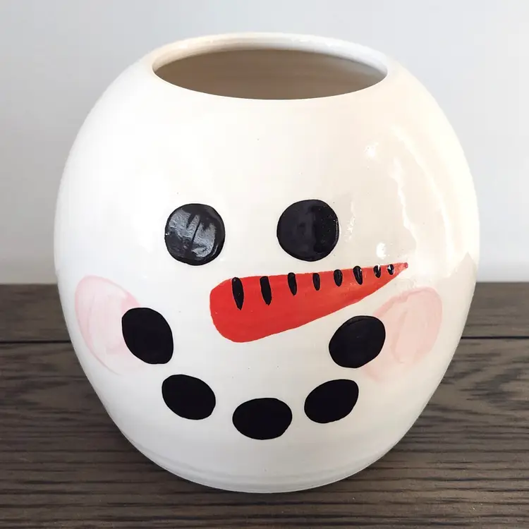 1998 Three Rivers Pottery Snowman Vase Bowl Planter 6" Coshocton, OH