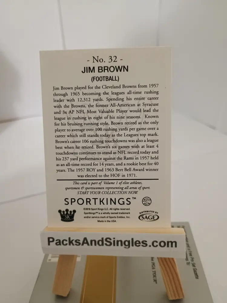 Jim Brown SportKings Sage 2018 Football Sportscard