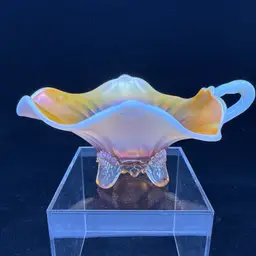 Dugan Peach Opalescent Fan Carnival Glass Vintage Gravy Boat