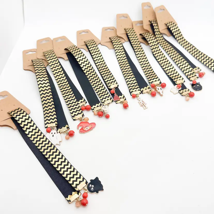 Halloween Charms Beaded Ribbon Handmade Bookmarks Various