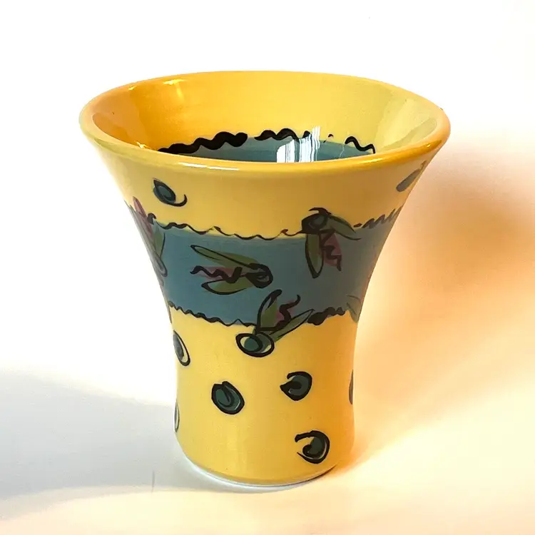 Alli Cat MAINE Art Pottery Whimsical Lake Fly Vase 4.5"H Flared Top SIGNED