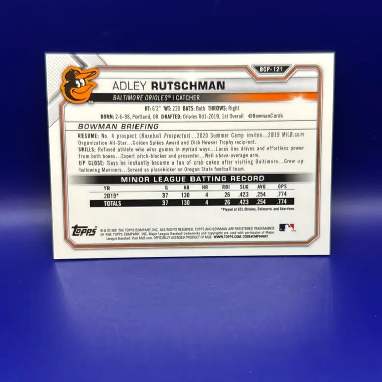 Adley Rutschman 2021 Bowman Chrome Blue Mojo Refractor #007/150 Baltimore Orioles