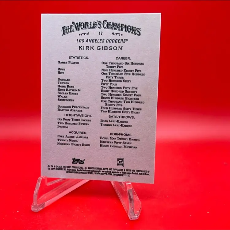 Kirk Gibson 2025 Topps Allen & Ginter Foil Filagree Los Angeles Dodgers