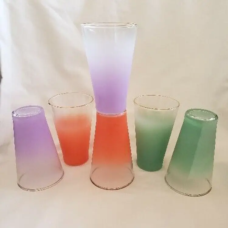 Blendo Frosted Glass Tumblers West Virginia Glass Co. 6 Retro Mid-Century 1960's