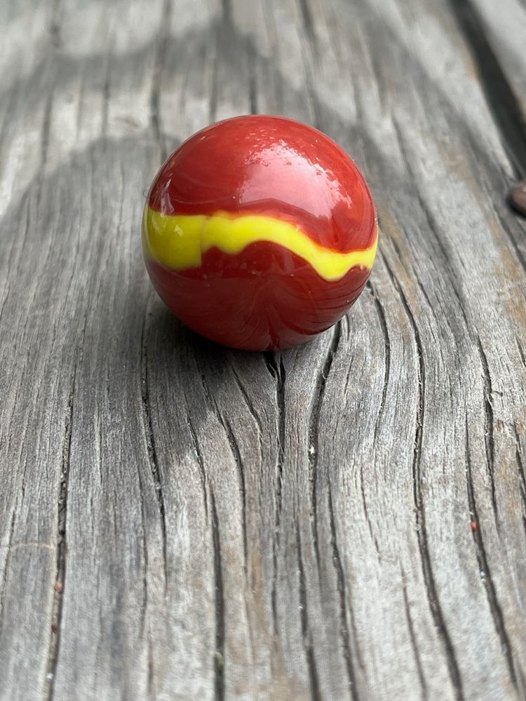 Vintage Red with Yellow Marble Ball Sphere 1 inch