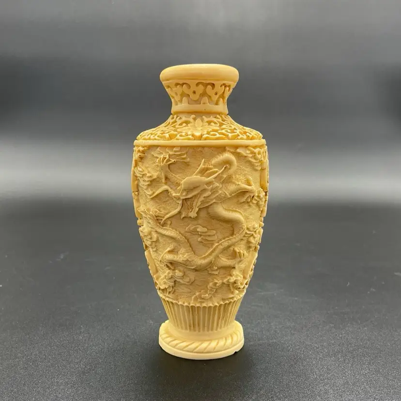 Carved Resin Dragon Vase Vintage Home Decor Mythical Mystical Creature