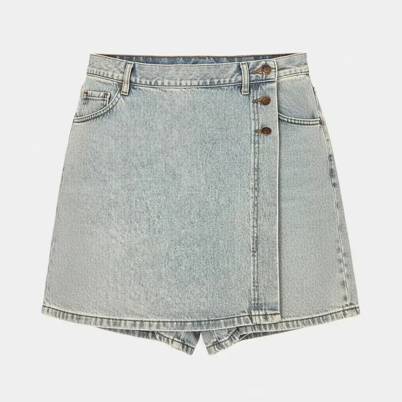 Lee Denim Skort Womens Size 10 Medium Light Wash Wrap Front Button Skort Shorts