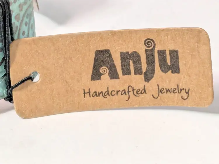 Anju Handcrafted Copper Cuff Bracelet Turquoise Hues and Florals NOS