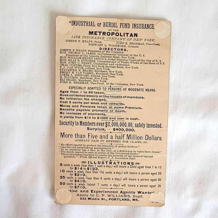 Metropolitan Life Insurance Trade Card – Victorian Girl Illustration