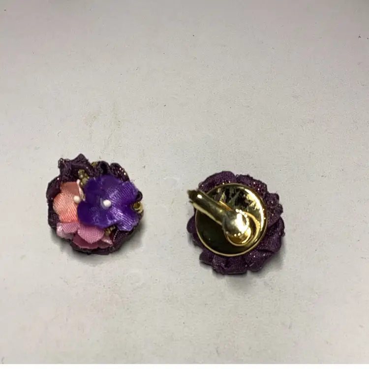 Purple Pink Silk Flower Clipon Earrings 1/2”