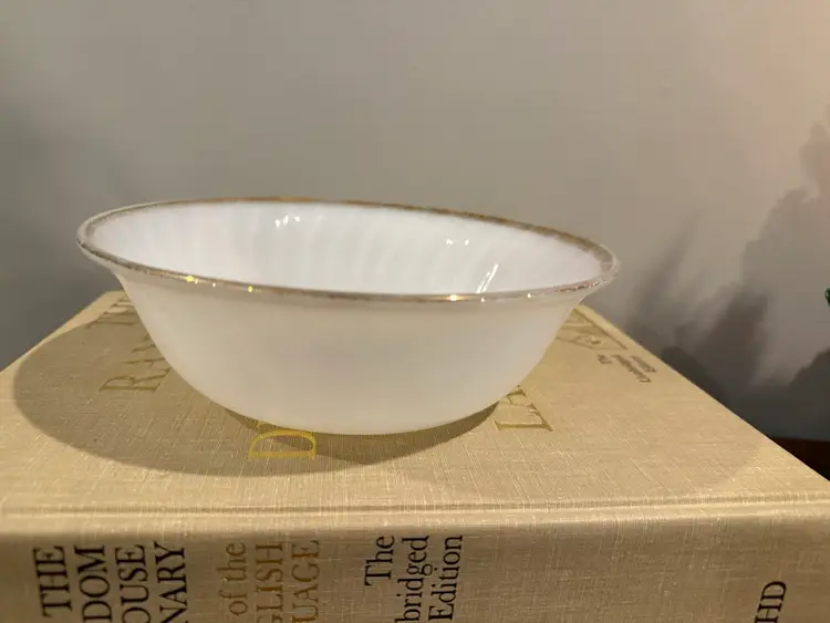 Fire King Gold Rimmed Milk Glass 8" Serving Bowl