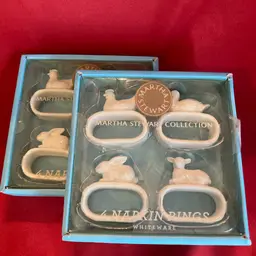 10. Martha Stewart White Ceramic Napkin Rings Set Of 4 Orig Box