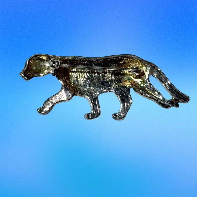 Vintage Leopard Big Cat Silvertone Brooch