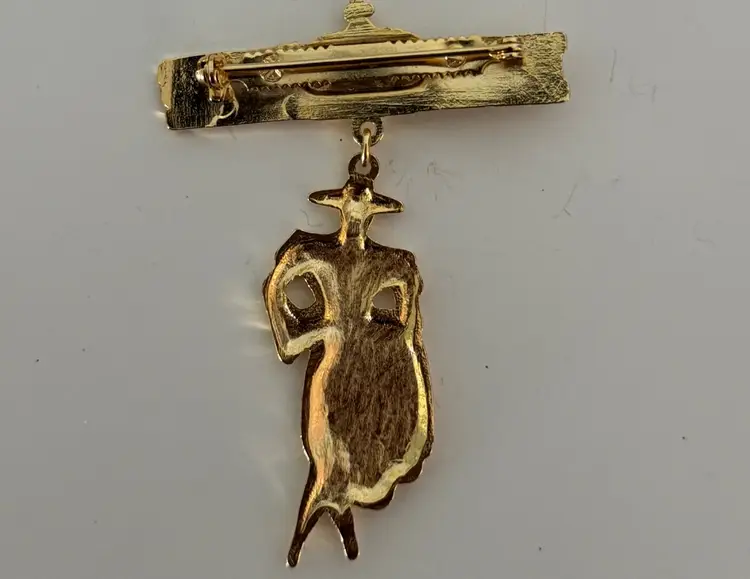 Vintage Bull Fighter Brooch Articulated Old World Matador Shadowbox Pin