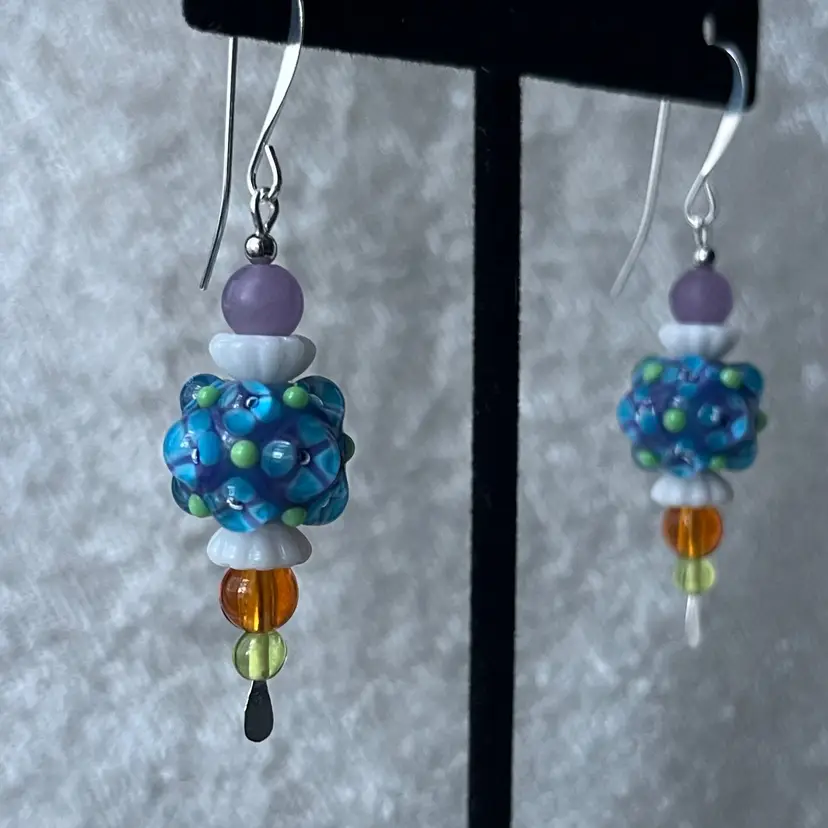 #63 "Spring Prairies" Series - Handmade by Me -- Lampwork Glass Earrings